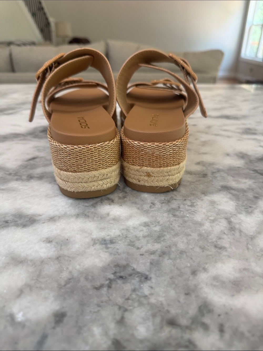 Soda Women’s Tan Woven Double-Buckle Slide Sandals - Picture 4 of 4